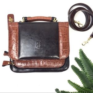 Vintage Belle Rose Brown Leather Crossbody Bag